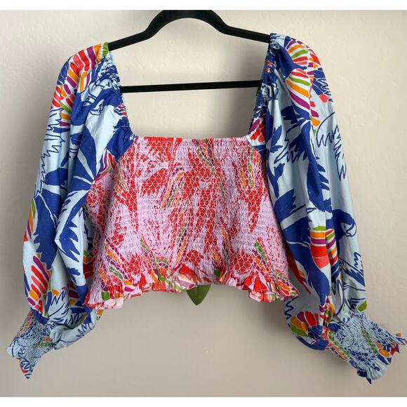 NWT Farm Rio Mixed Colors Birds Smocked Crop Top Size XL - Picture 6 of 13